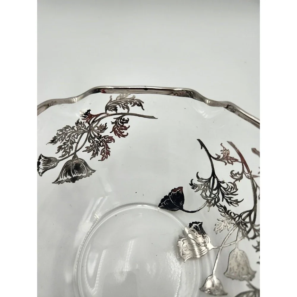 Silver Overlay floral poppy Flanders nut or candy‎ dish 25th anniversary gift